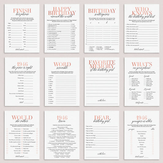 Born In 1946 80th Birthday Party Games Bundle For Women by LittleSizzle