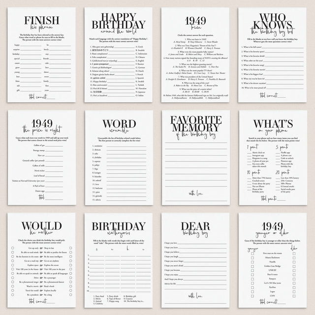 75th Birthday Games for Him Printable | Men's 75th Birthday Ideas ...