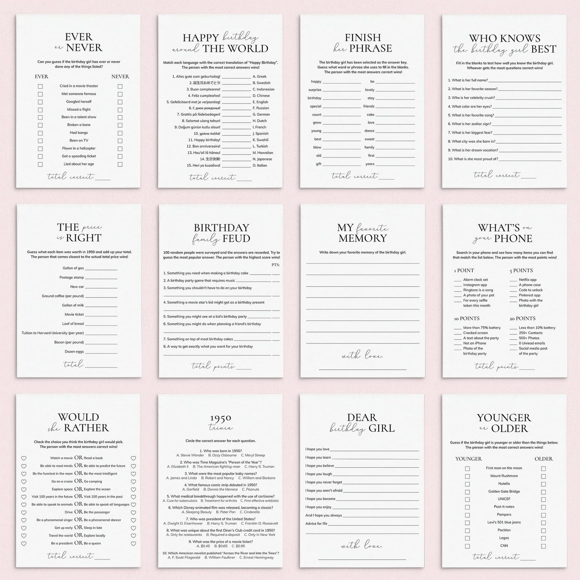 75th Birthday Games for Women Printable | 75th Birthday Party Ideas for ...