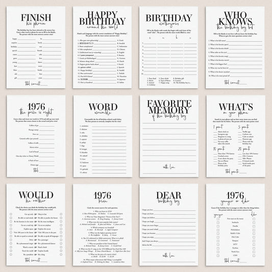 Born in 1976 50th Birthday Party Games Bundle For Men by LittleSizzle