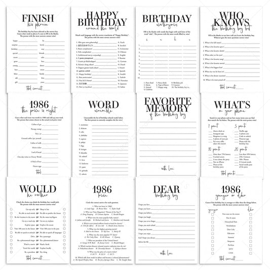 Born in 1986 40th Birthday Party Games Bundle For Men by LittleSizzle