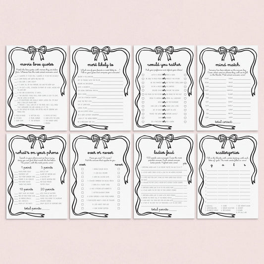 Girls Night Games Printable Bundle Bow Theme by LittleSizzle