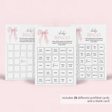Coquette Baby Shower Bingo Printable Pink Bow Theme