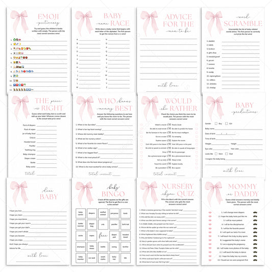 Pink Bow Baby Shower Games Printable by LittleSizzle