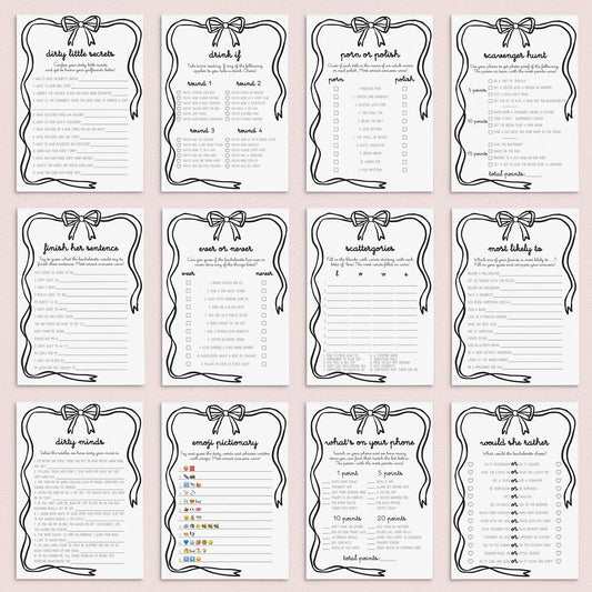 Bow Bachelorette Games Printable Black Wavy Border by LittleSizzle