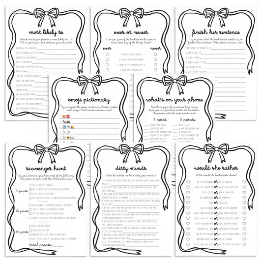 Bachelorette Games Black Bow Theme | Hen Do Party | Hens Night Games by LittleSizzle