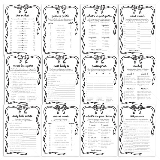 Black Bow Galentines Party Games Printable by LittleSizzle