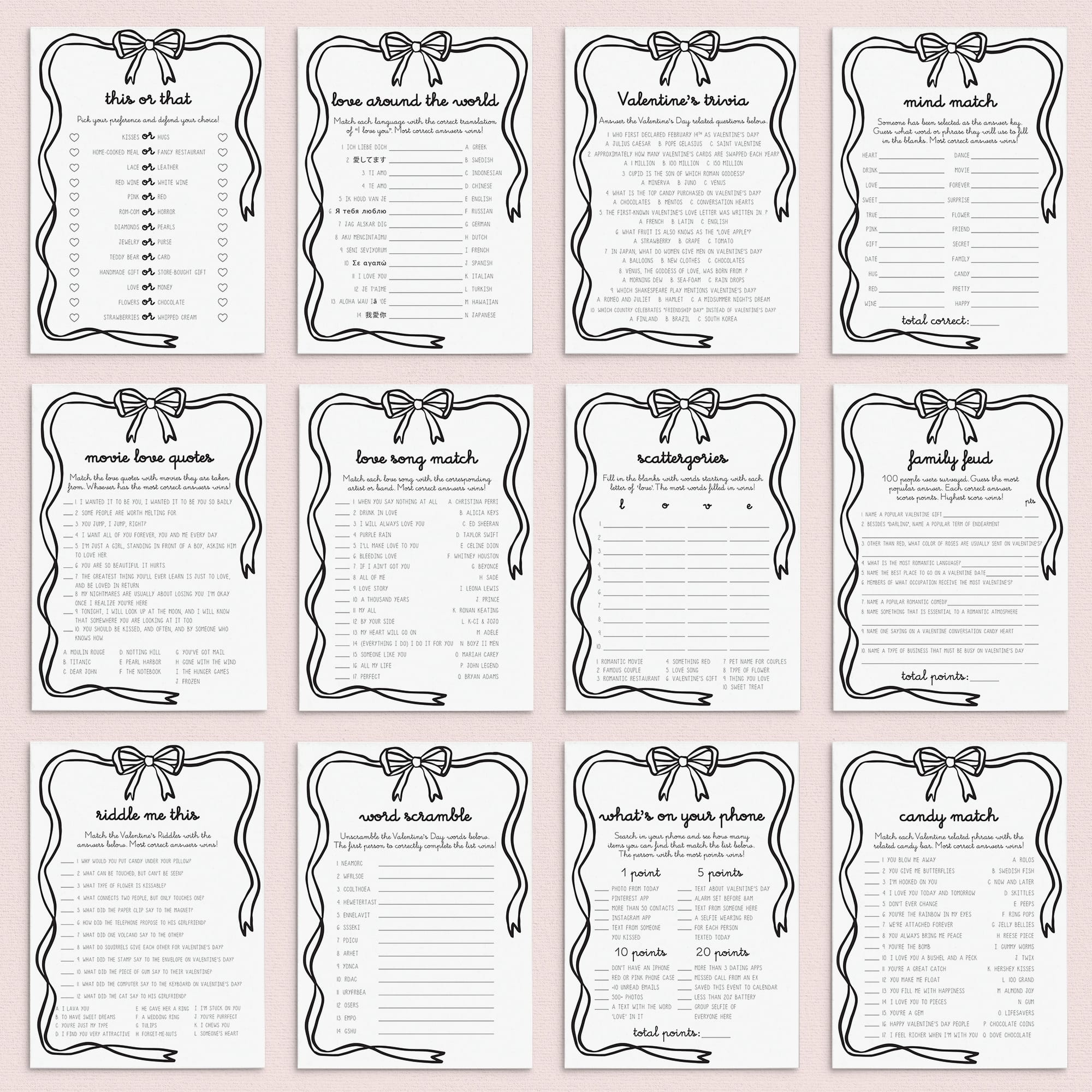 Bow Valentine's Day Games Printable Valentines Party Ideas by LittleSizzle