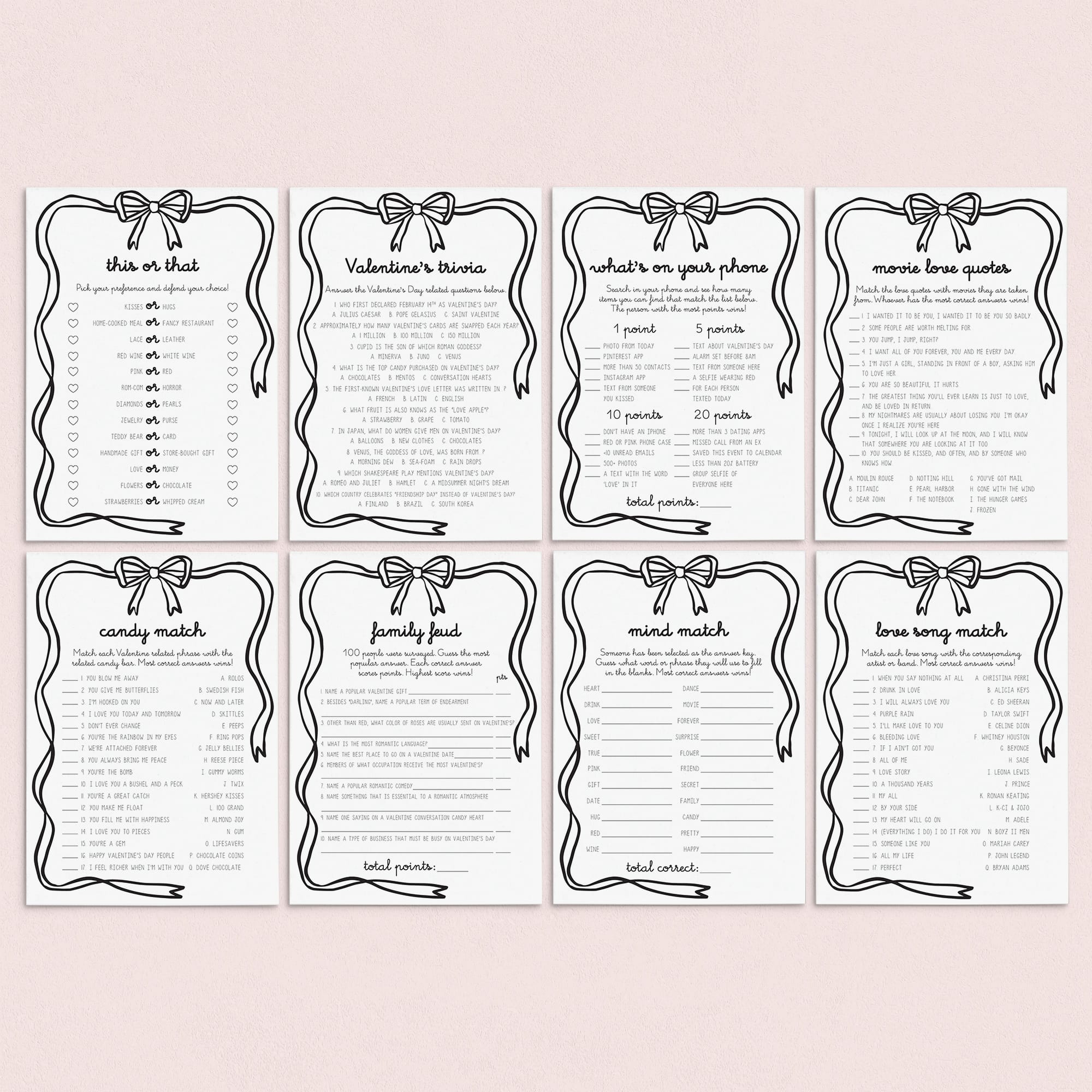 Valentine's Day Games Printable Black Bow Theme by LittleSizzle