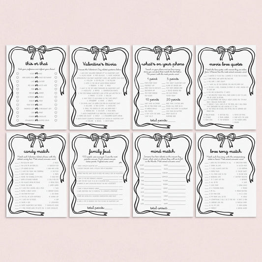 Valentine's Day Games Printable Black Bow Theme by LittleSizzle
