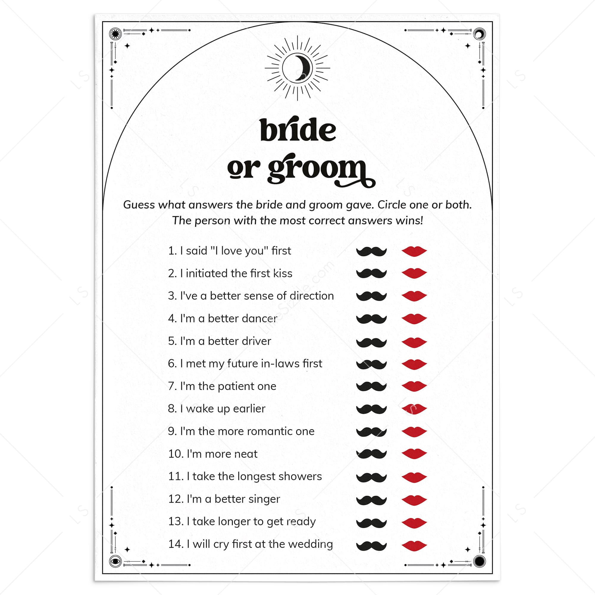 Celestial Bridal Shower Bride or Game Game Download by LittleSizzle