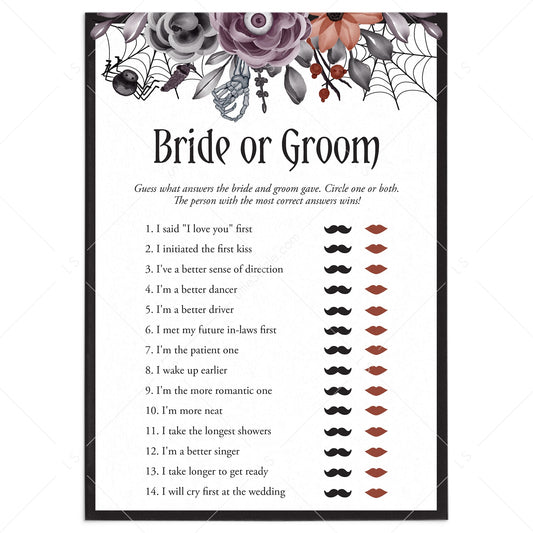 Halloween Theme Floral Bridal Shower Game Bride or Groom by LittleSizzle