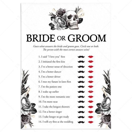 Gothic Wedding Shower Game Bride or Groom Printable by LittleSizzle
