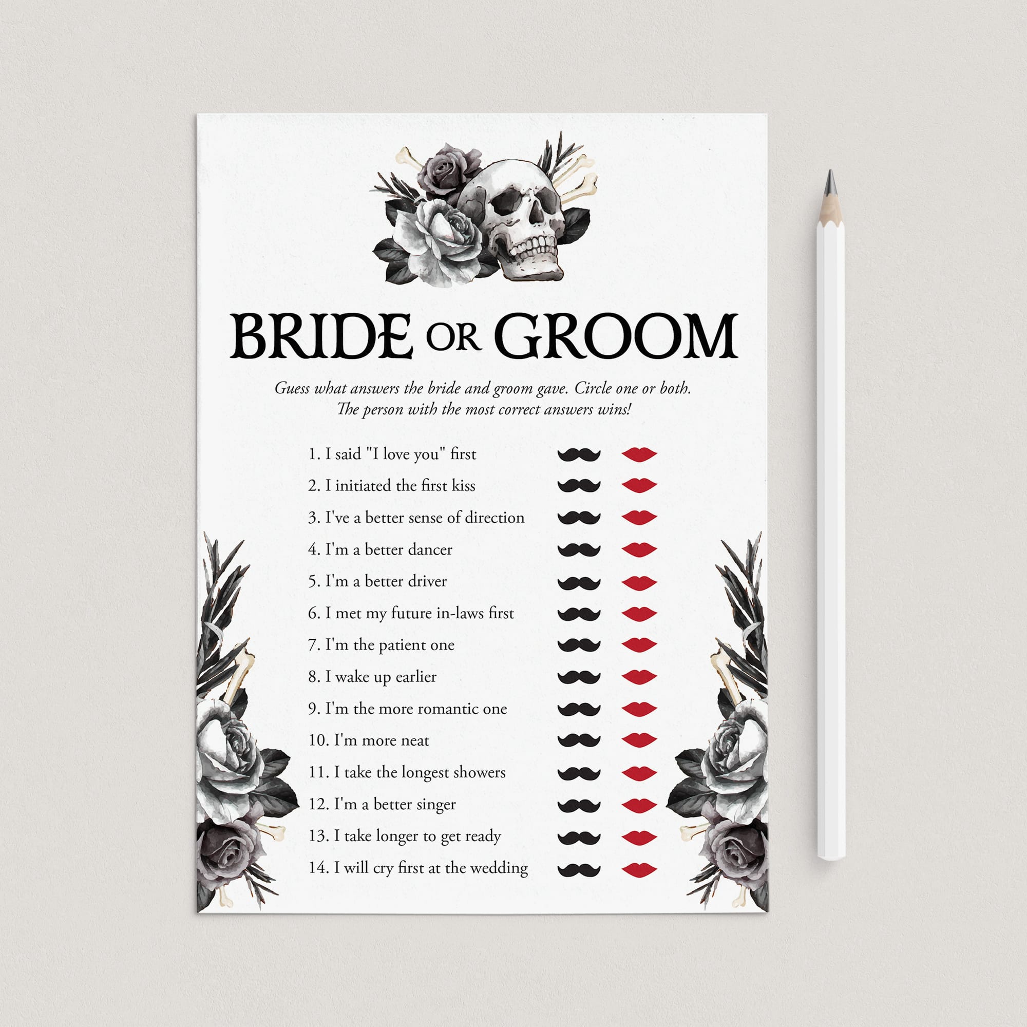 Gothic Wedding Shower Game Bride or Groom Printable by LittleSizzle