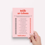 Bride or Groom Questions Pink and Red Bridal Shower Game