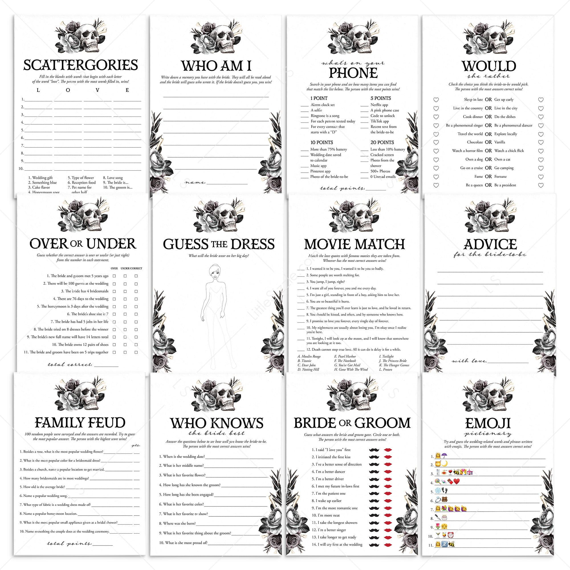 Bride or Die Bridal Shower Games Bundle Printable by LIttleSizzle