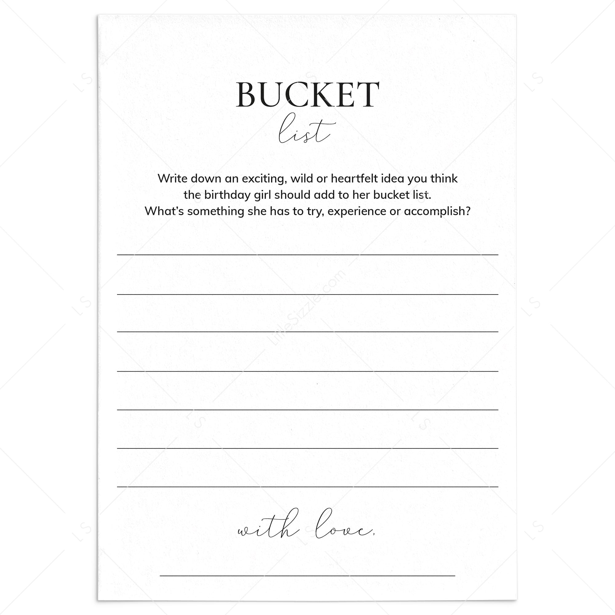 Bucket List Cards for Her Birthday Printable by LittleSizzle