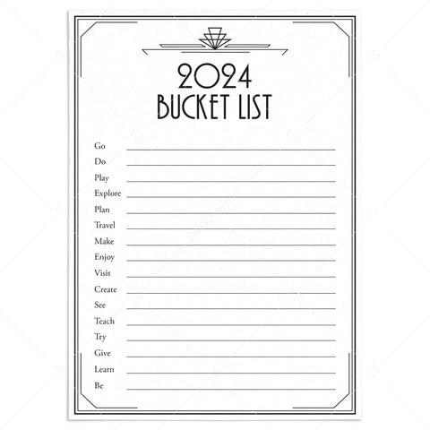 Printable New Year Bucket List 2024 | Gatbsy New Years Party Ideas ...