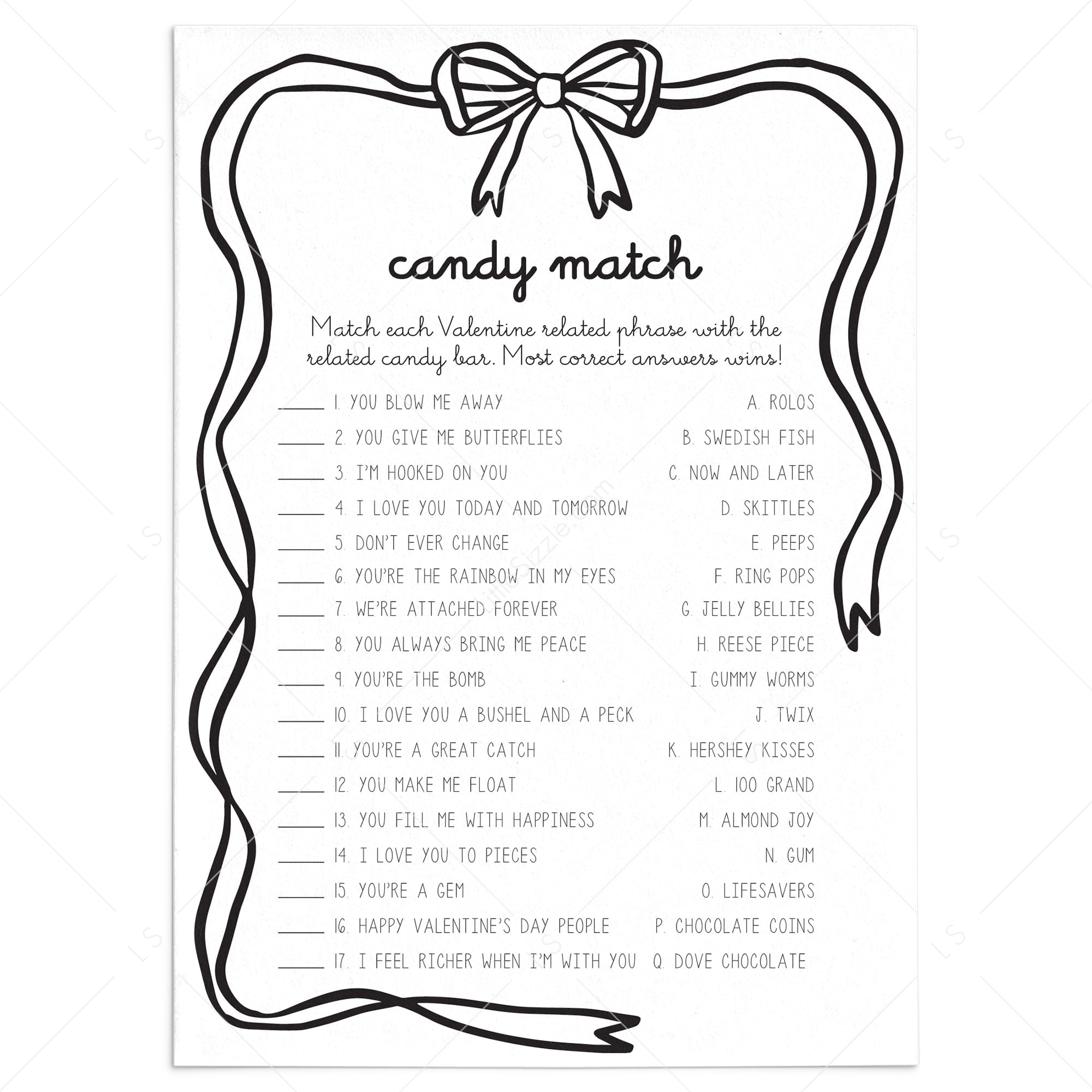 Valentine's Candy Match Game Digital Download by LittleSizzle