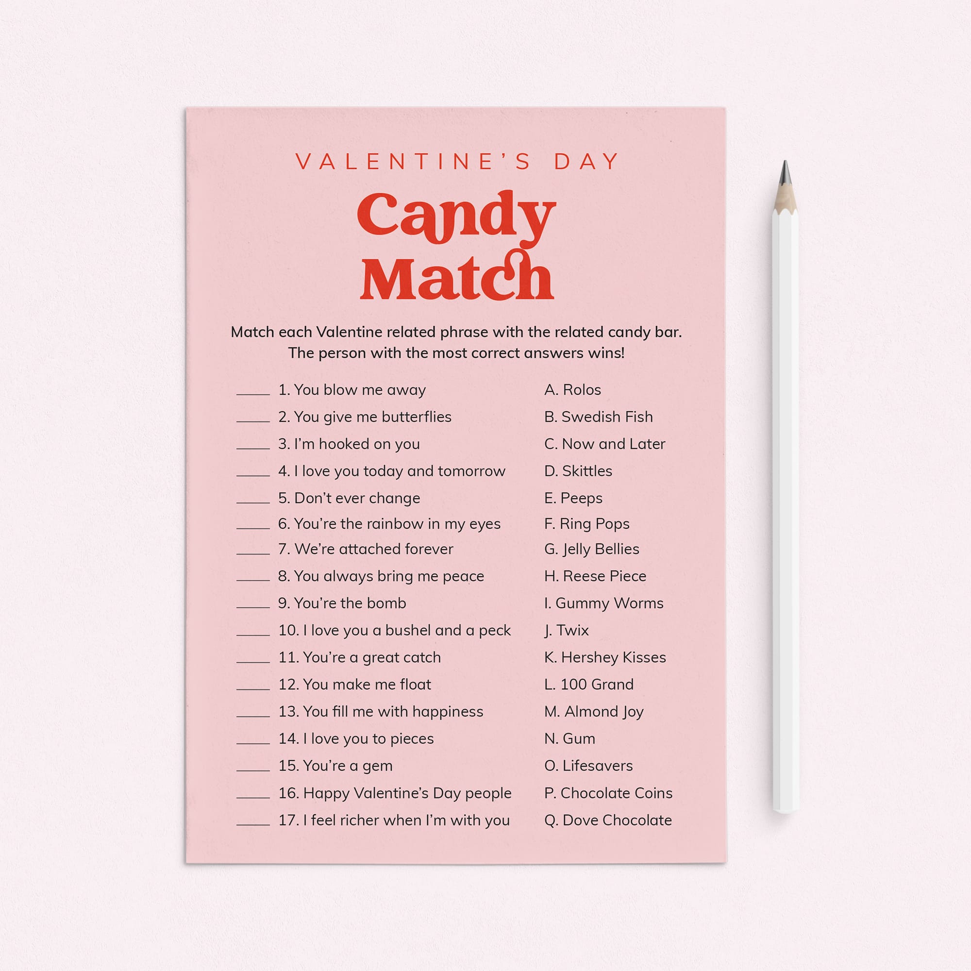 Valentine's Day Candy Match Game with Answer Key Digital Download by LittleSizzle
