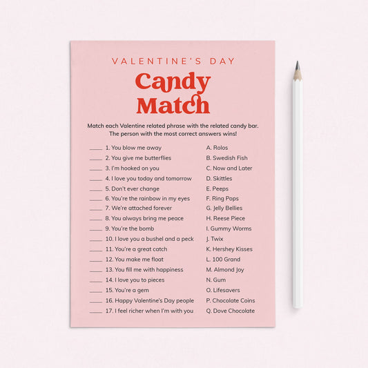 Valentine's Day Candy Match Game with Answer Key Digital Download by LittleSizzle