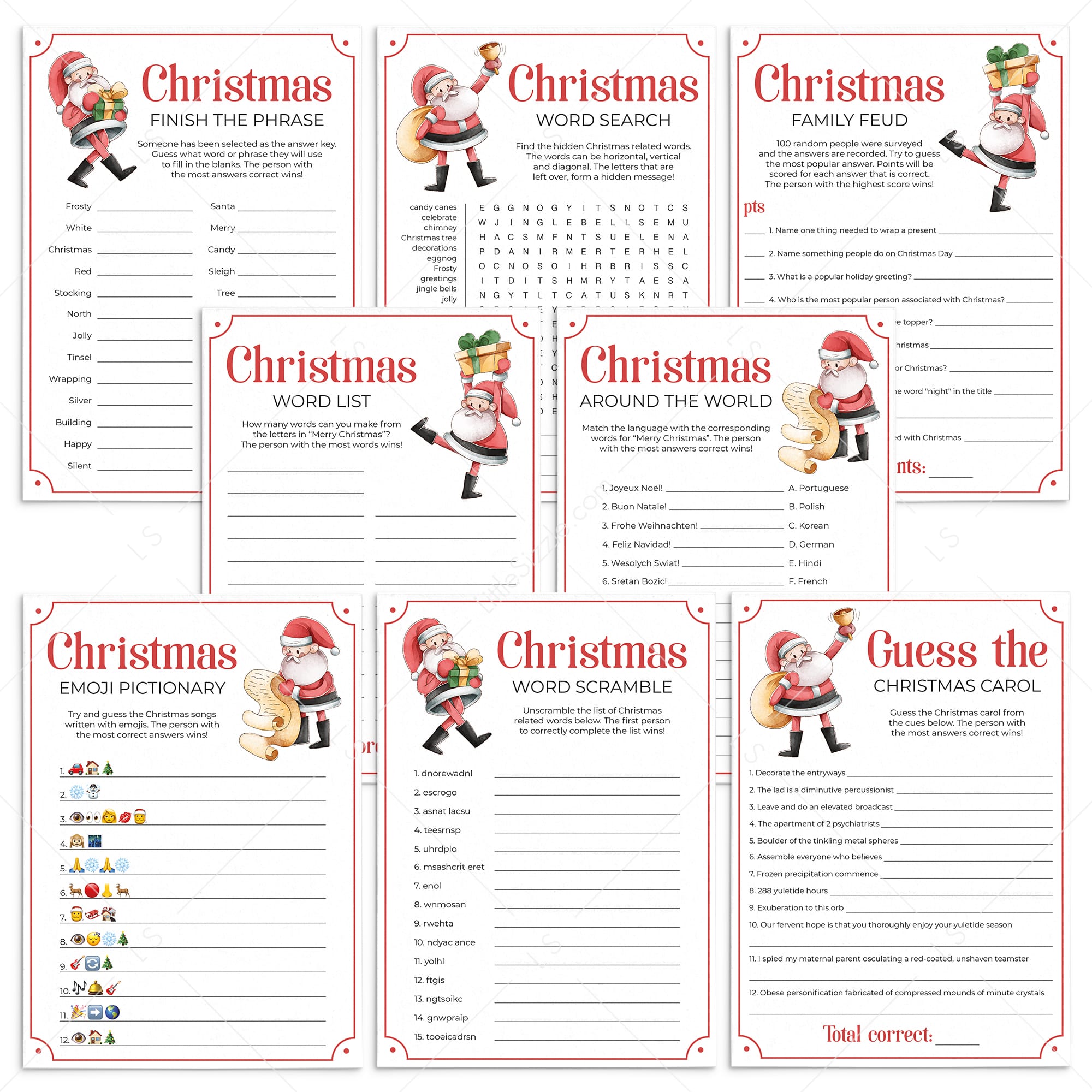 Printable Christmas Games Bundle + FREE Secret Santa Questionnaire by LittleSizzle