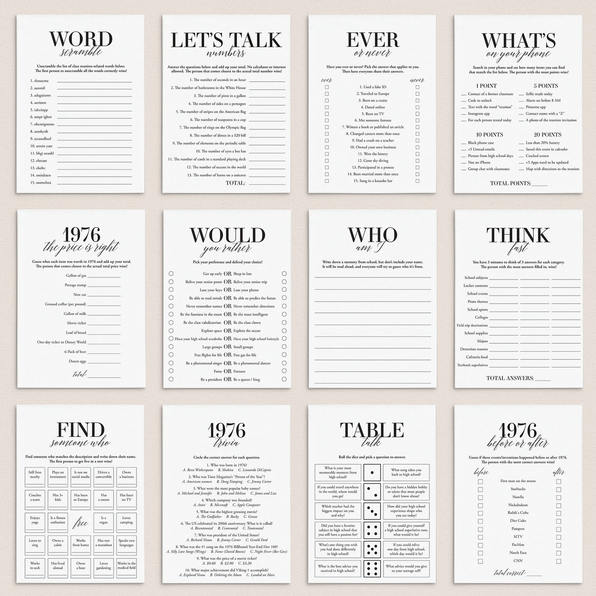 50th Class Reunion Games Printable Class of 1976 High School Reunion by LittleSizzle