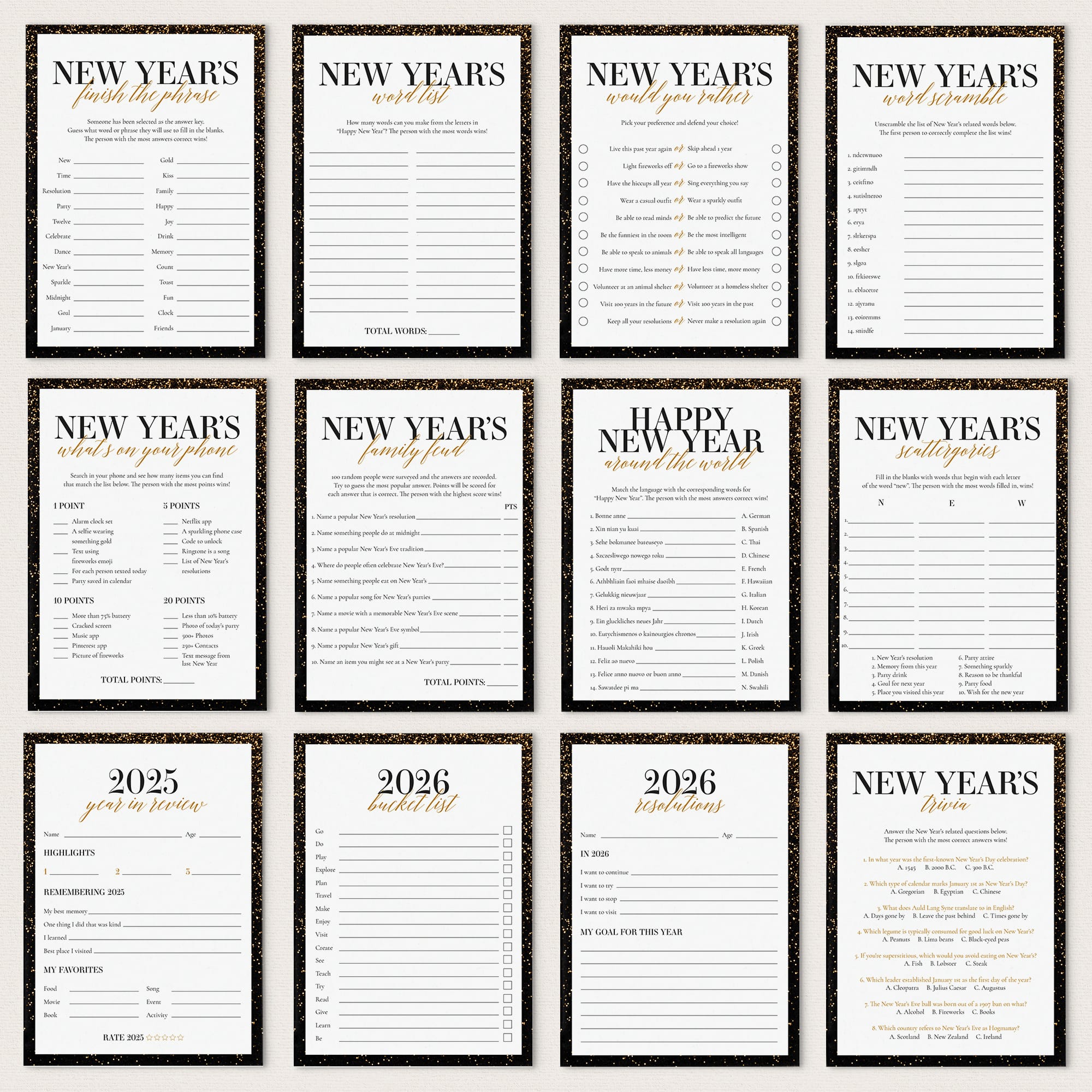 2025 2026 New Year's Eve Party Games Bundle Printable by LittleSizzle