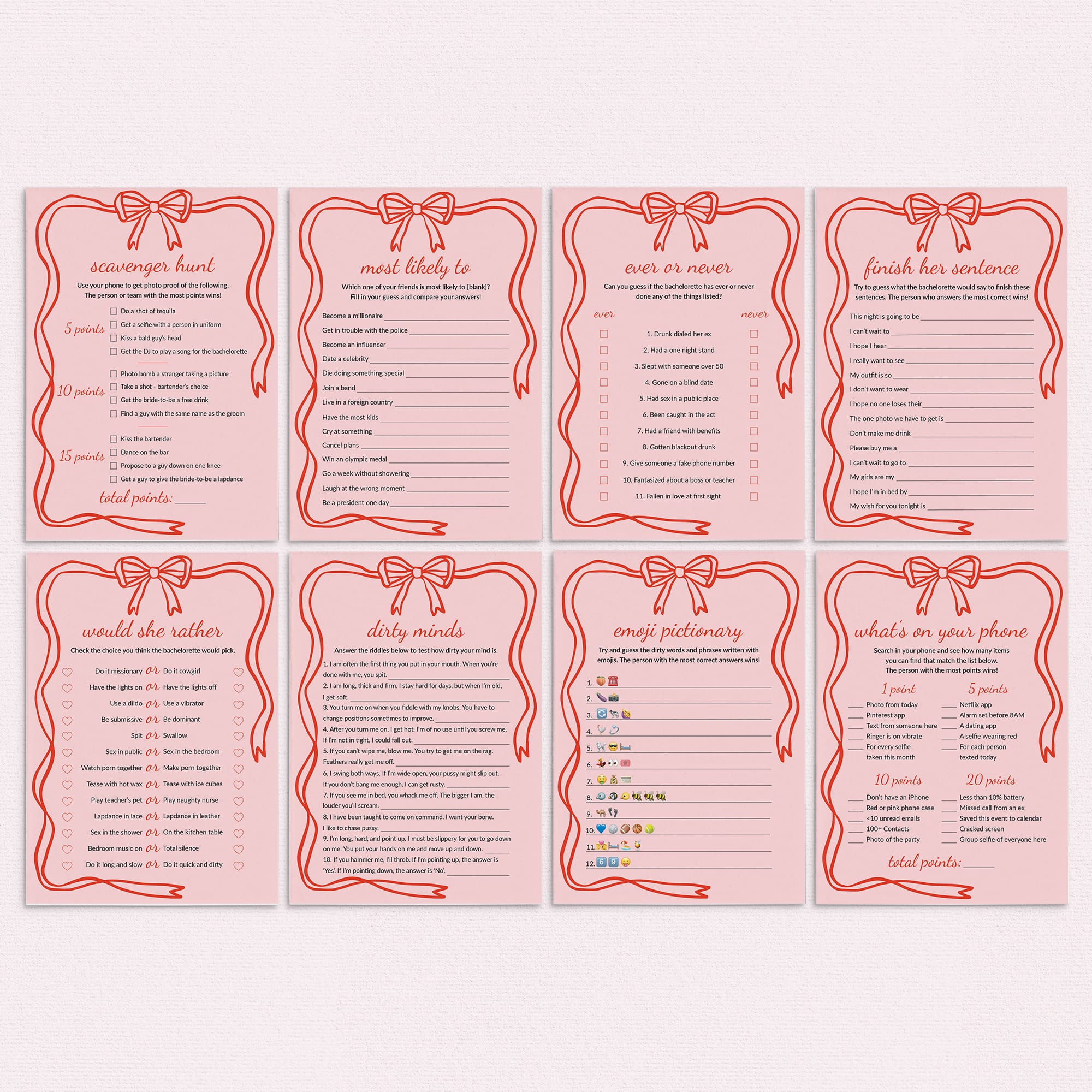 Wavy Border Bachelorette Party Games Pack Printable by LittleSizzle