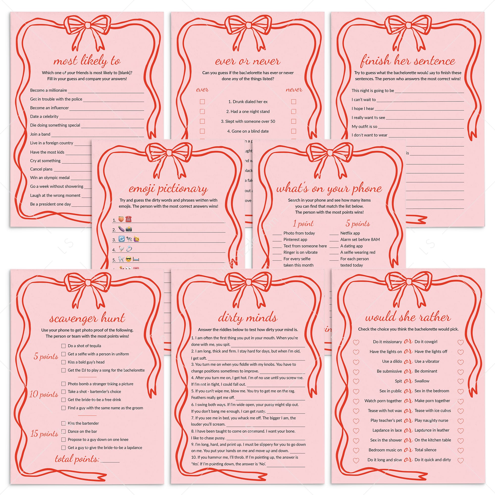 Wavy Border Bachelorette Party Games Pack Printable by LittleSizzle