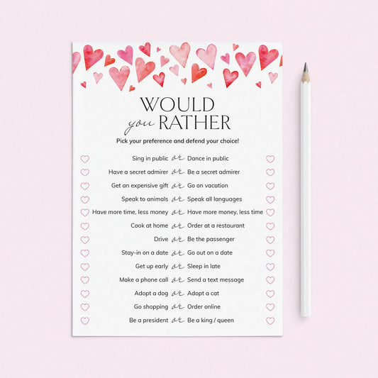 Would You Rather for Couples Game Printable by LittleSizzle