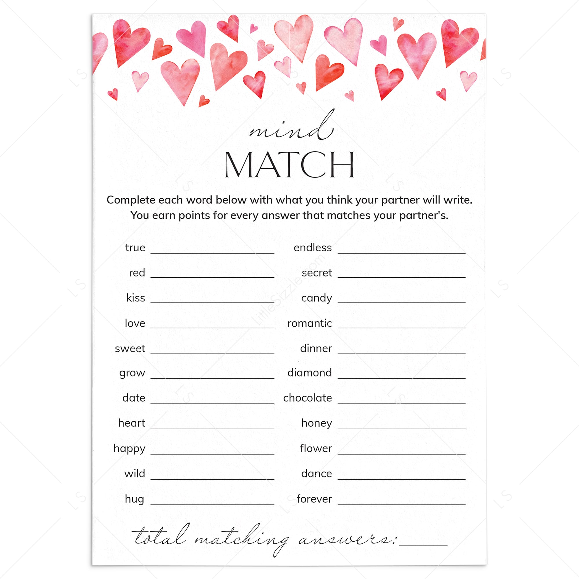 Date Night Game for Couples Mind Match by LittleSizzle