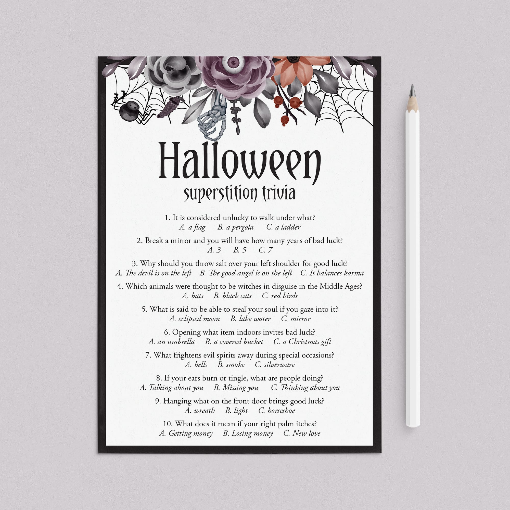 Superstition Trivia Questions and Answers Printable by LittleSizzle