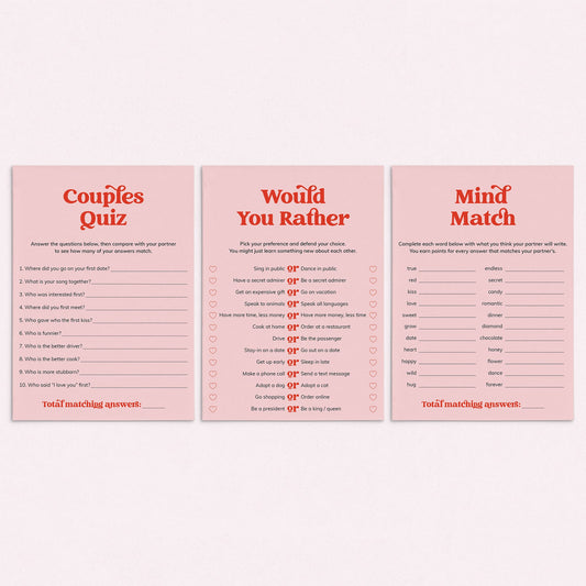 Pink Red Couples Games Printable Date Night Games by LittleSizzle