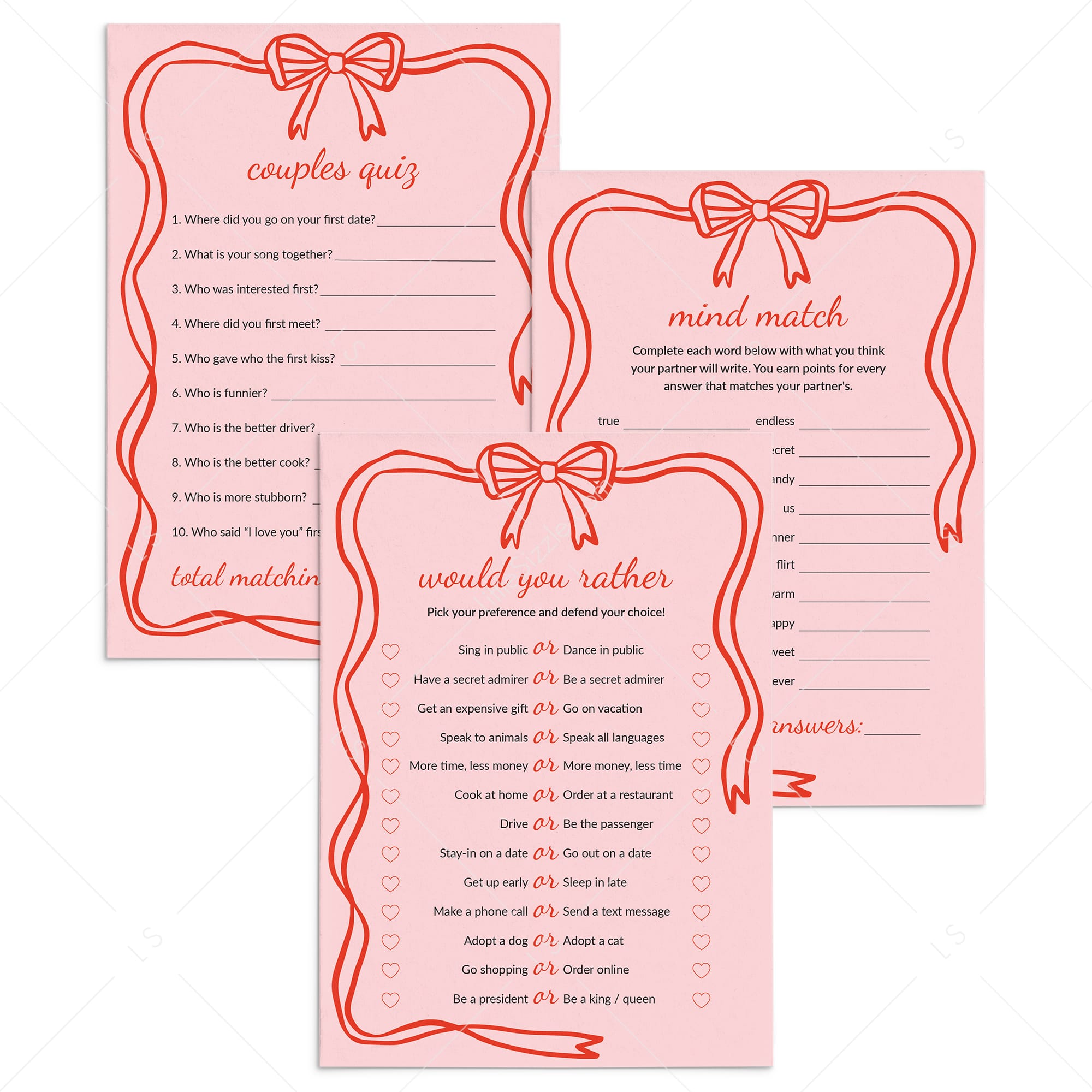 Couple Games Printable Couples Date Night Questions by LittleSizzle