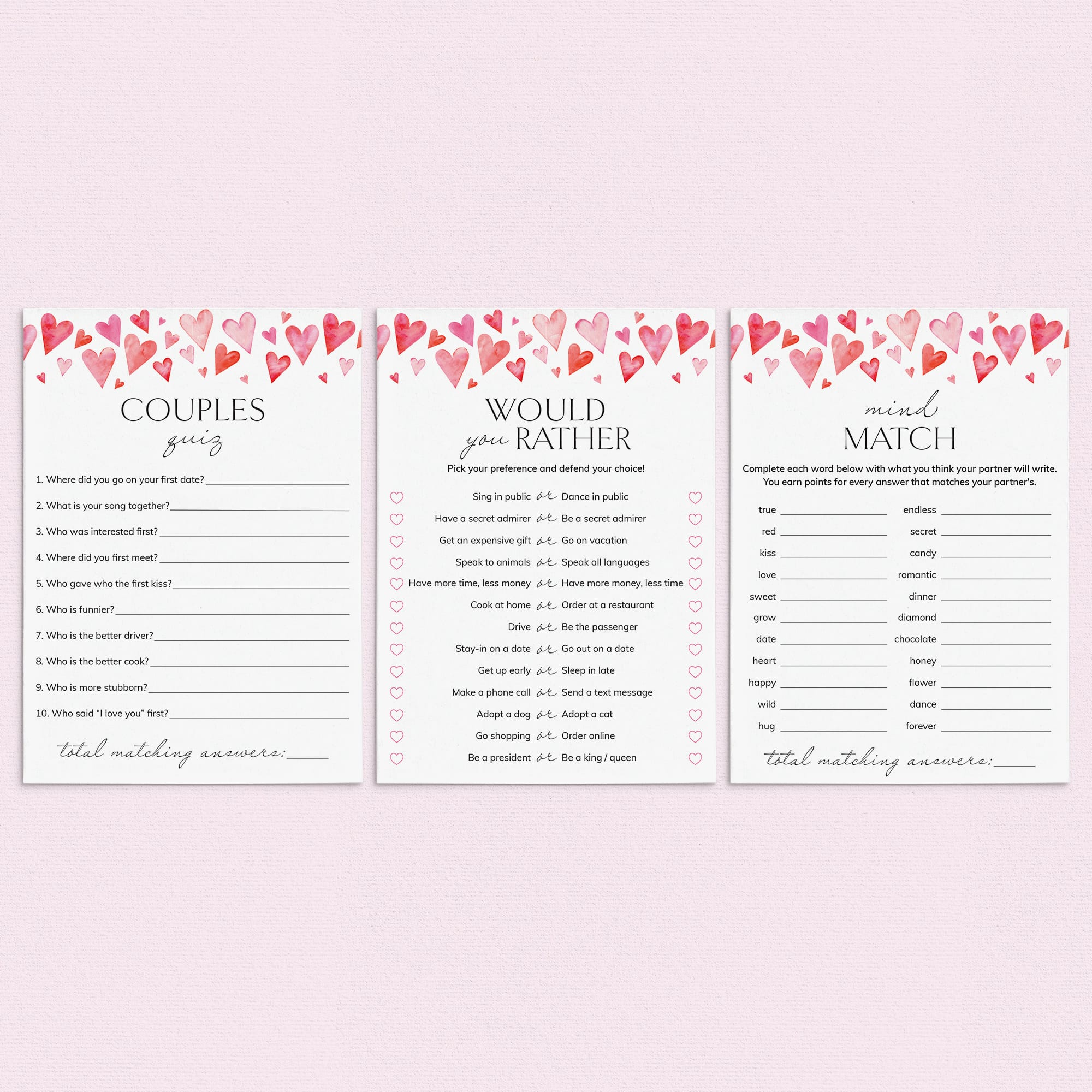 Printable Couples Game Cards by LittleSizzle