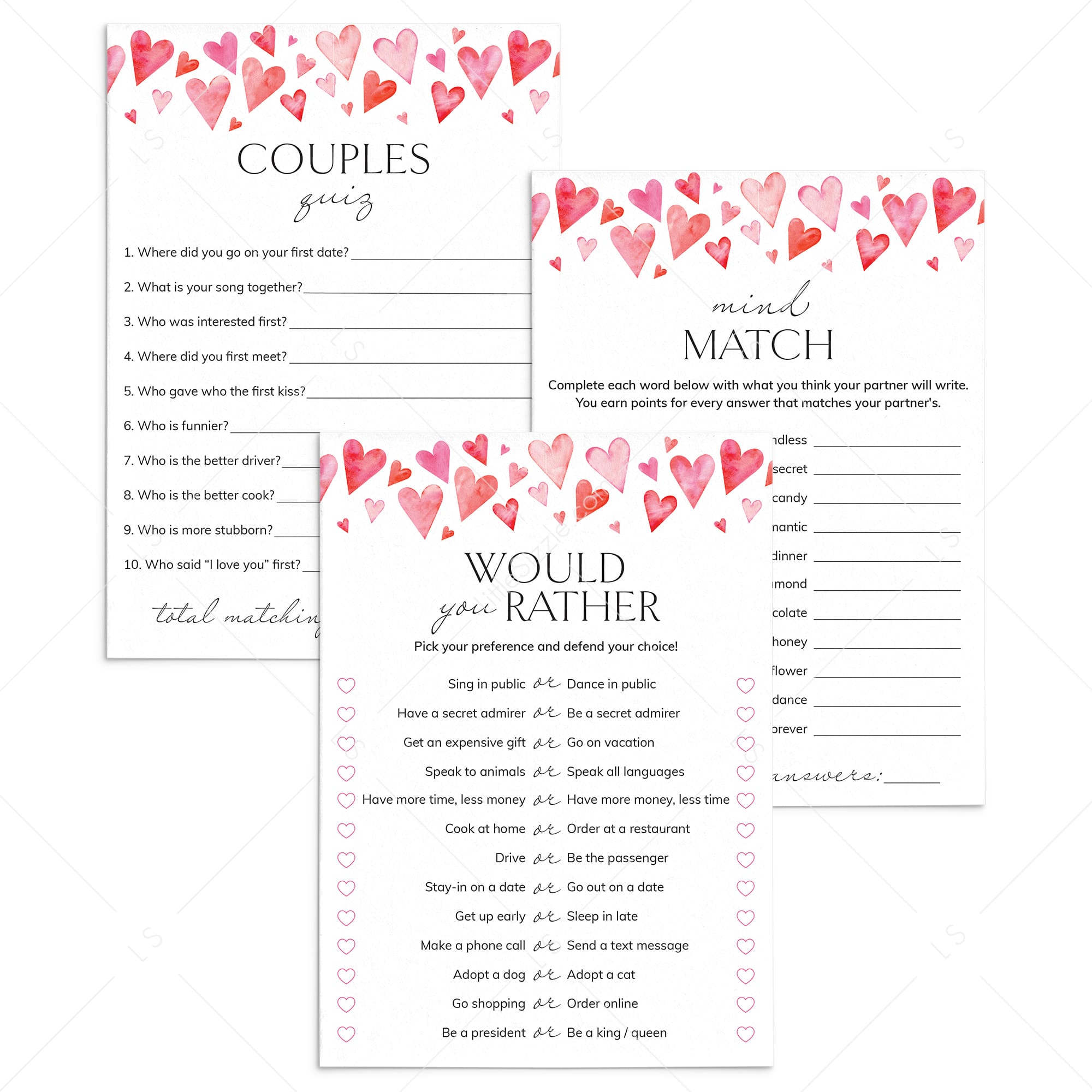 Printable Couples Game Cards by LittleSizzle