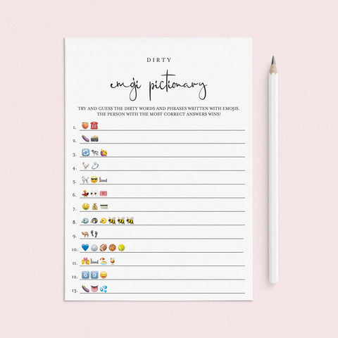 Dirty Emoji Pictionary Game With Answers Printable | Instant Download ...