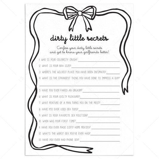 Dirty Little Secrets Adult Galentine's Game Printable Coquette Theme by LittleSizzle