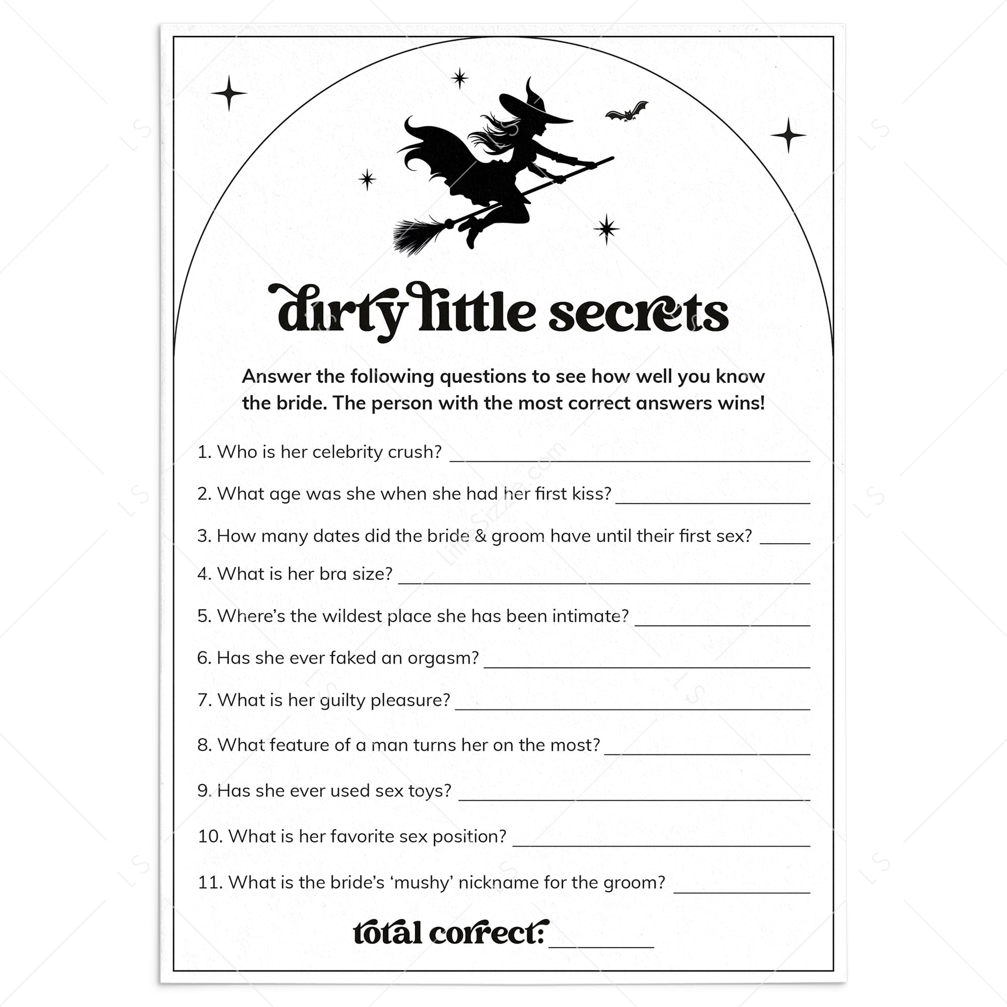 A Witch Is Getting Hitched Party Game Printable Dirty Little Secrets by LittleSizzle