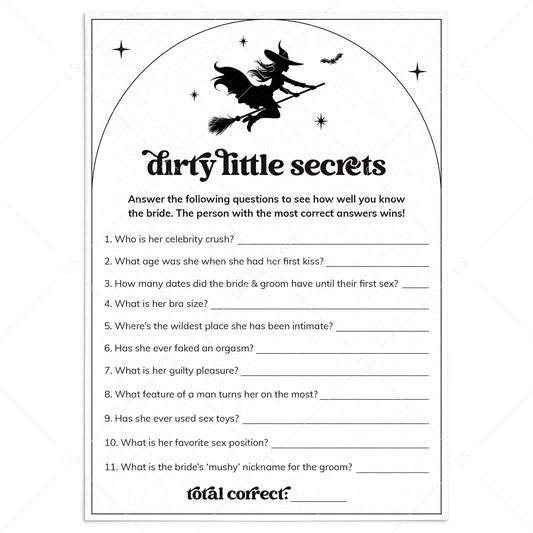 A Witch Is Getting Hitched Party Game Printable Dirty Little Secrets by LittleSizzle