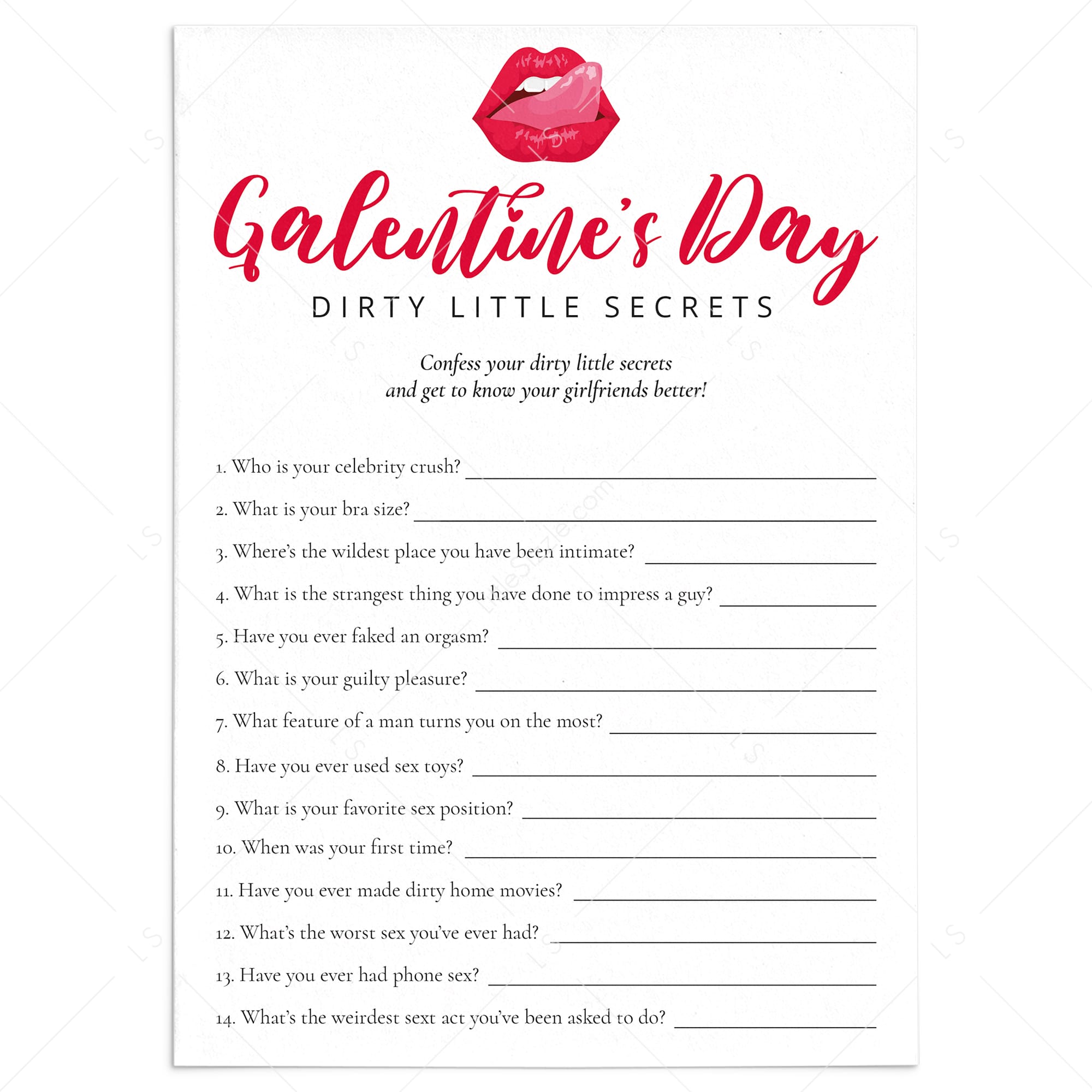 Hilarious Galentine's Day Game for Adults Dirty Little Secrets Printable by LittleSizzle