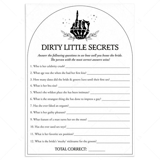 Bride or Die Party Game Dirty Little Secrets Printable by LittleSizzle