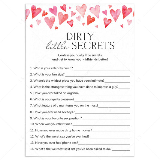 Printable Adult Ladies Night Game Dirty Little Secrets by LittleSizzle