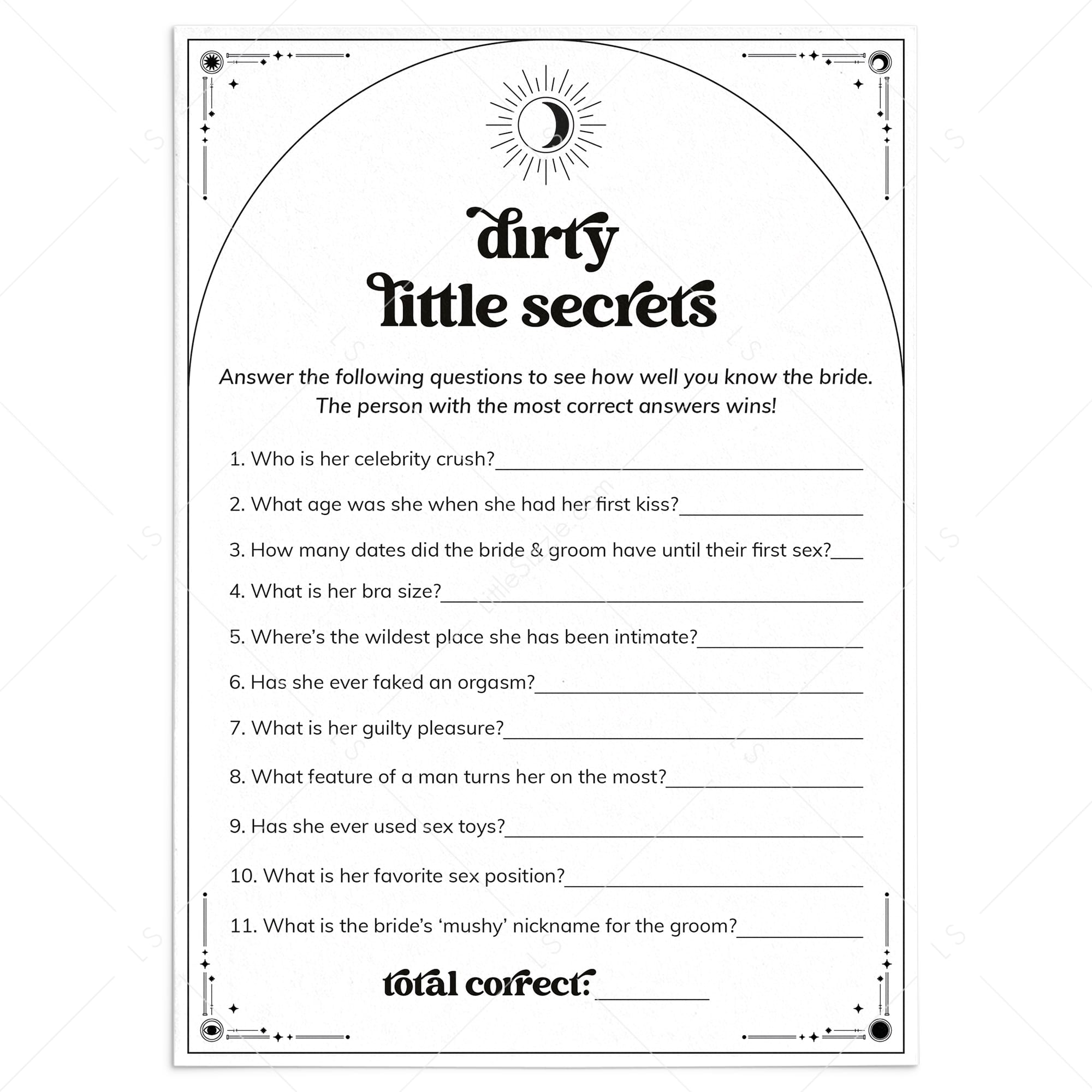 Dirty Little Secrets Party Game | Tarot Sun Moon and Stars by LittleSizzle