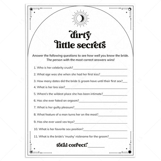 Dirty Little Secrets Party Game | Tarot Sun Moon and Stars by LittleSizzle