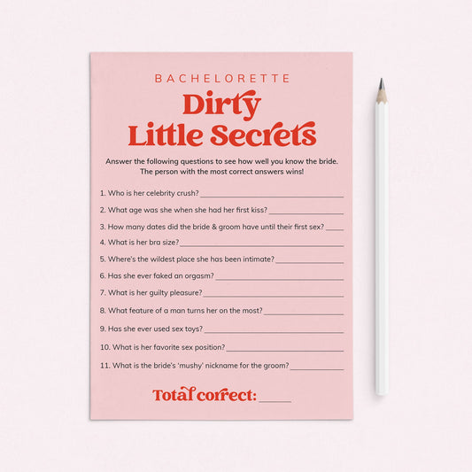 Bachelorette Dirty Little Secrets Party Game Printable by LittleSizzle