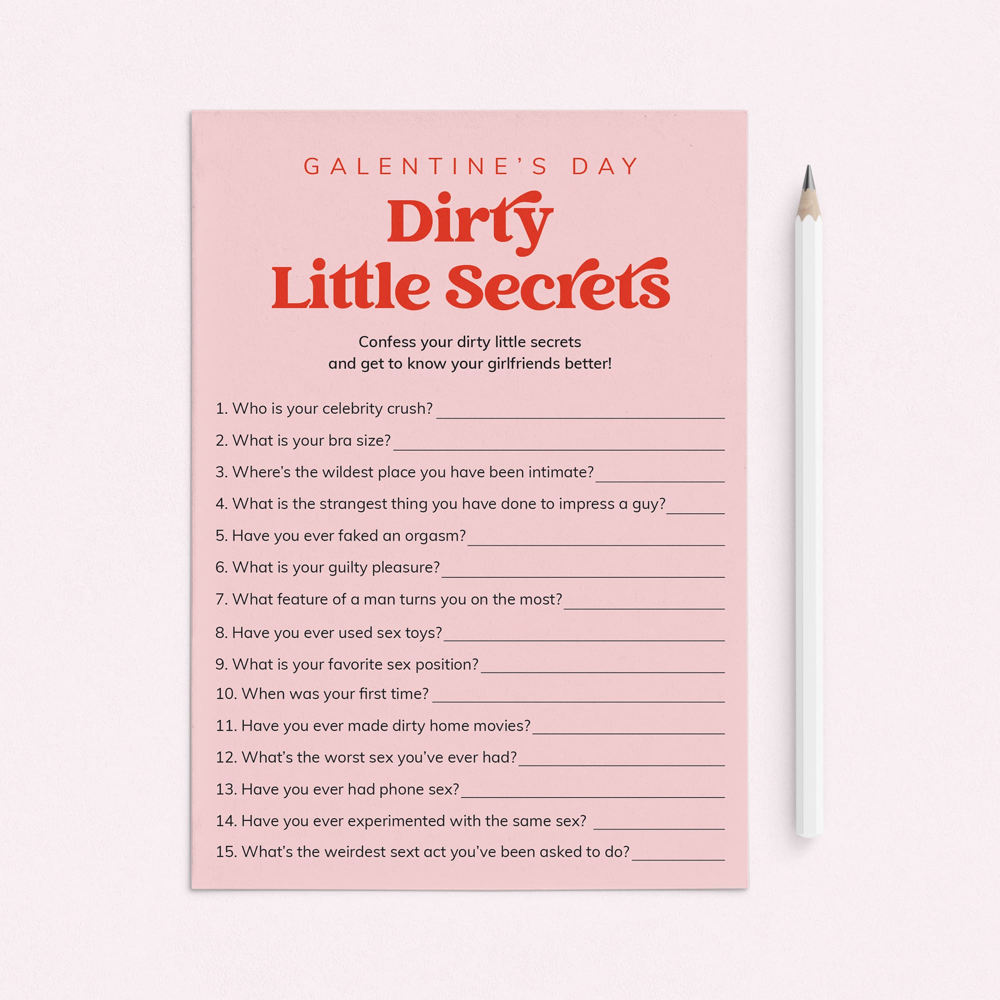 Galentines Dirty Little Secrets Printable Game Retro Pink and Red by LittleSizzle