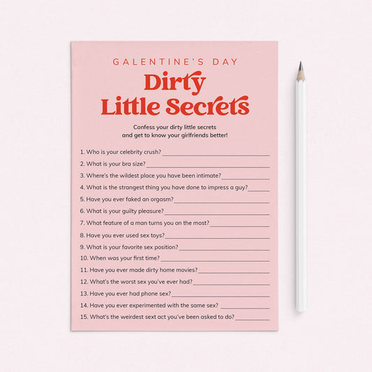 Galentines Dirty Little Secrets Printable Game Retro Pink and Red by LittleSizzle
