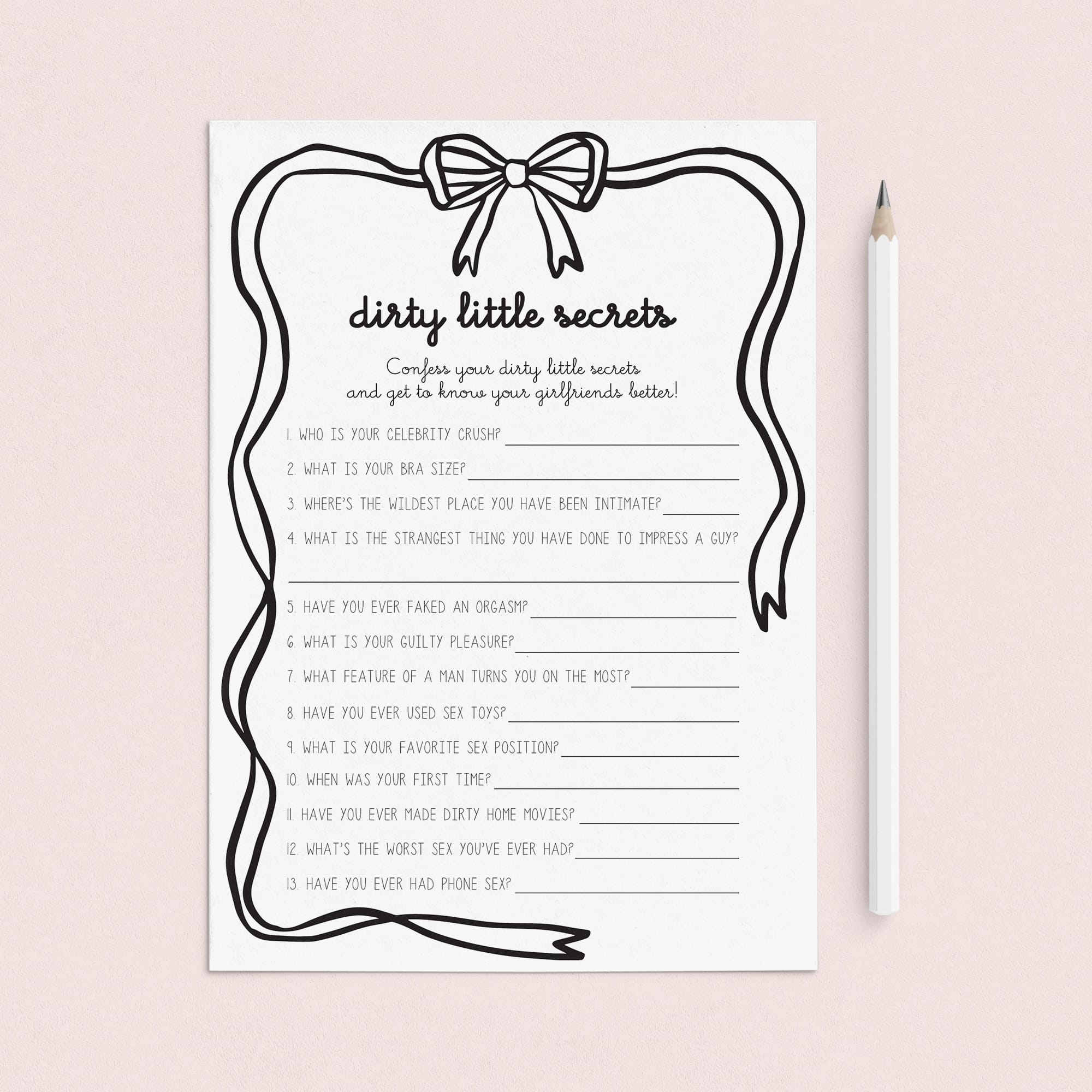 Dirty Little Secrets Adult Galentine's Game Printable Coquette Theme by LittleSizzle